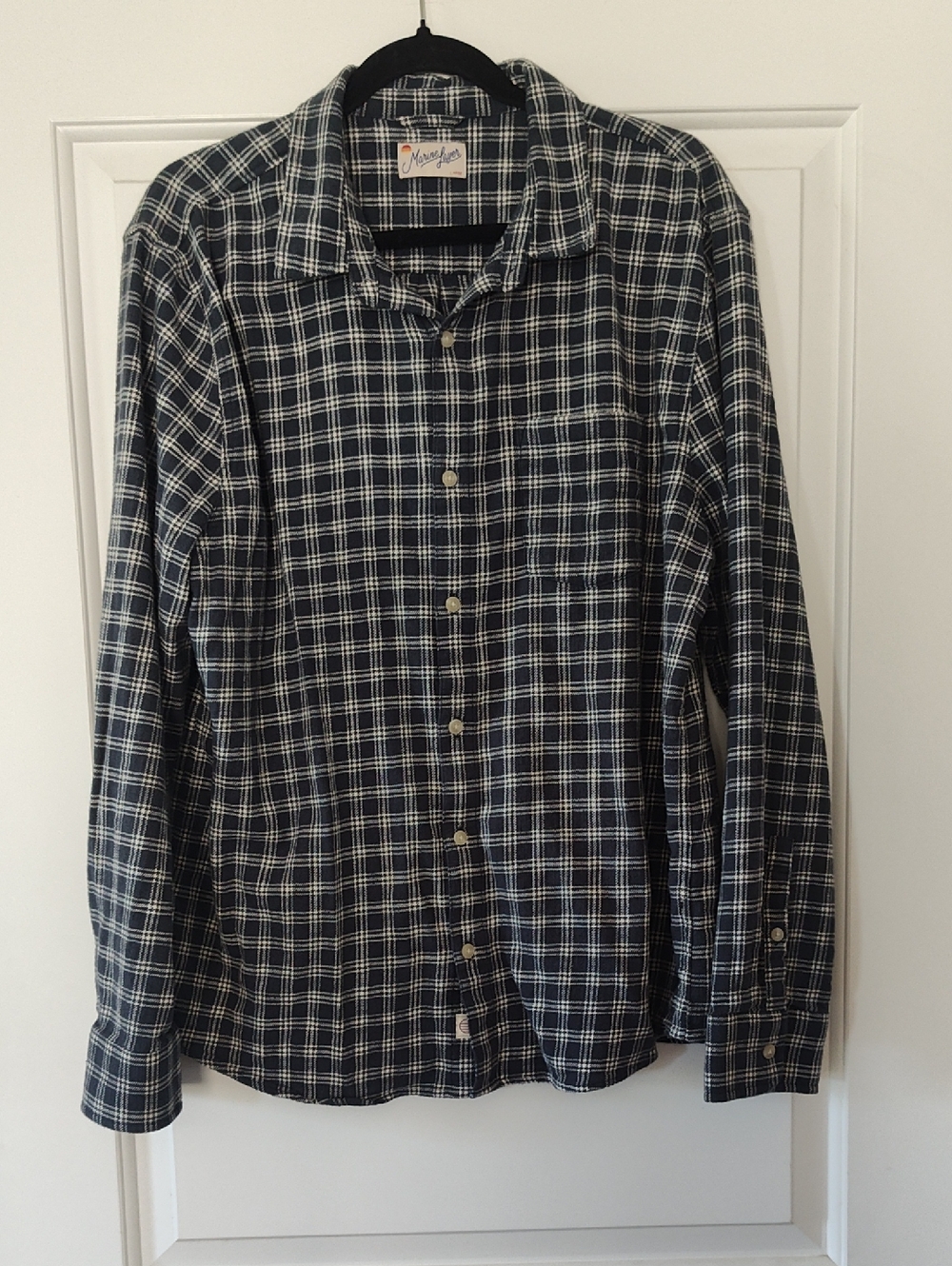 Madewell Men's Navy and White Plaid Button-Down Shirt